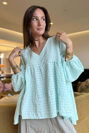 Nonni Gingham Artist Smock Aqua